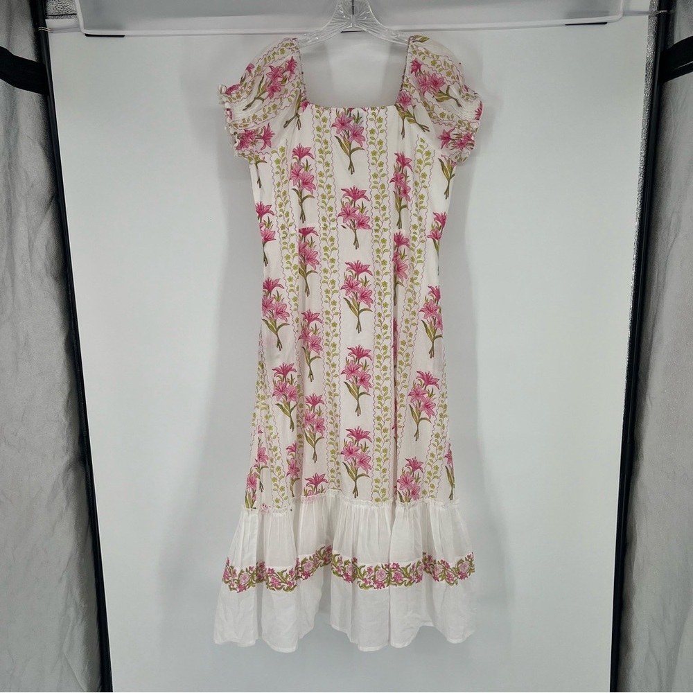 Islapayal Pink Floral Puff Sleeve Off-the-Shoulder Bohemian Midi Dress Small NWT - Picture 9 of 9